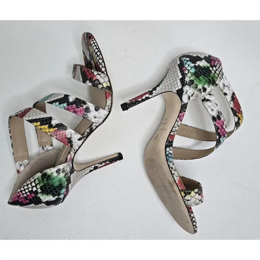 Antonio Melani Verene Snakeskin Sandals Multicolor Strappy Heels 7M Shoes - Picture 5 of 9